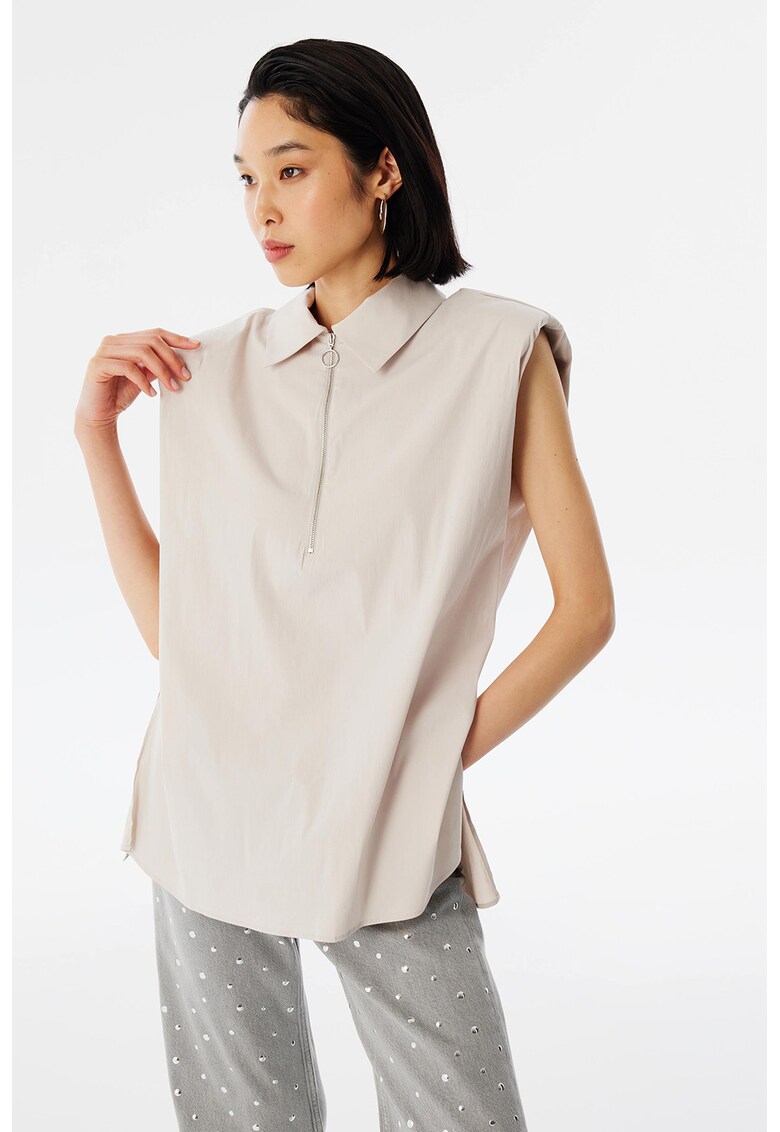 Bluza lejera cu fenta cu fermoar - Alb fildes