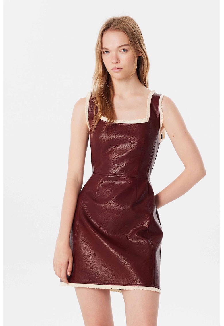 Rochie mini de piele ecologica cu croiala in A