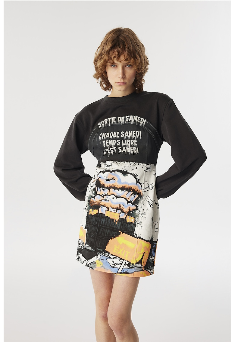 Rochie sport cu imprimeu grafic si fermoar pe partea din spate