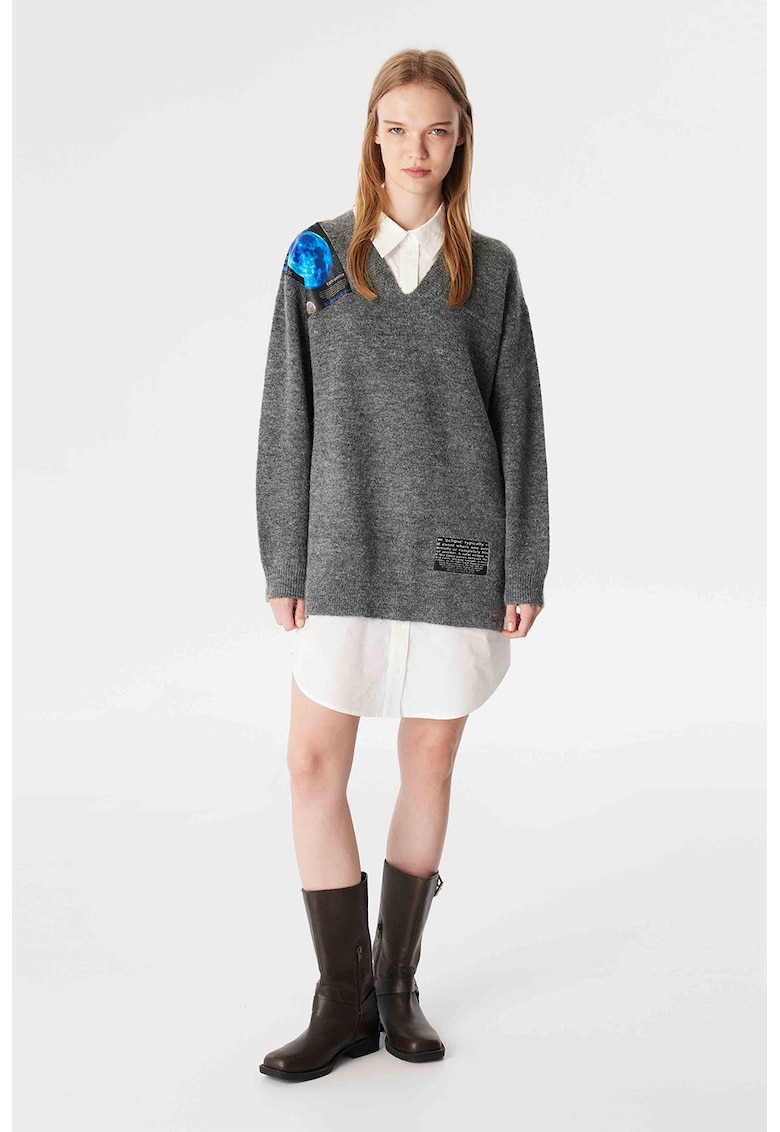 Rochie mini din amestec de lana cu aspect 2in1