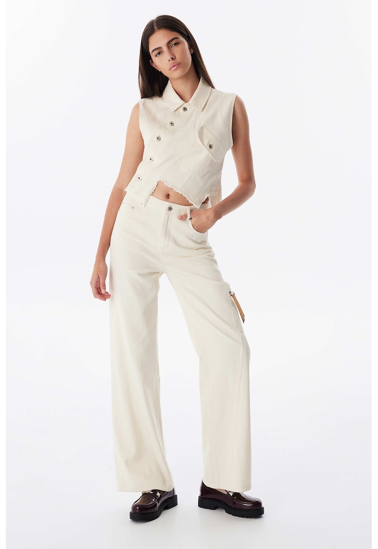 Blugi drepti cu talie inalta - Crem