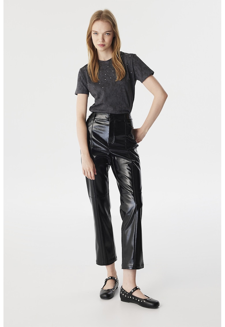 Pantaloni crop cu talie inalta