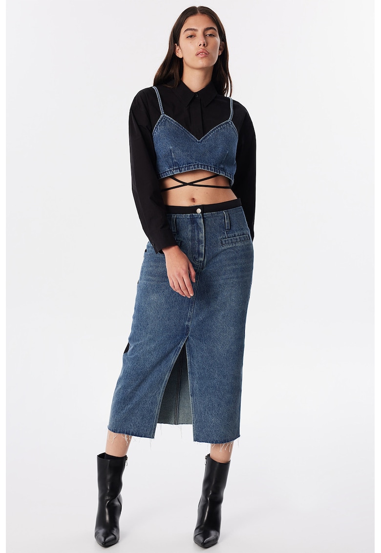 Fusta de denim cu slit frontal