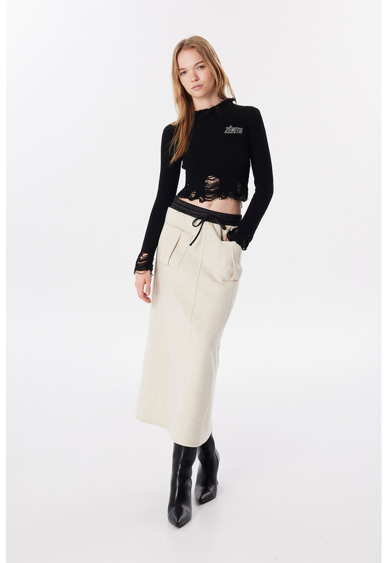 Fusta midi cu snur - Bej deschis