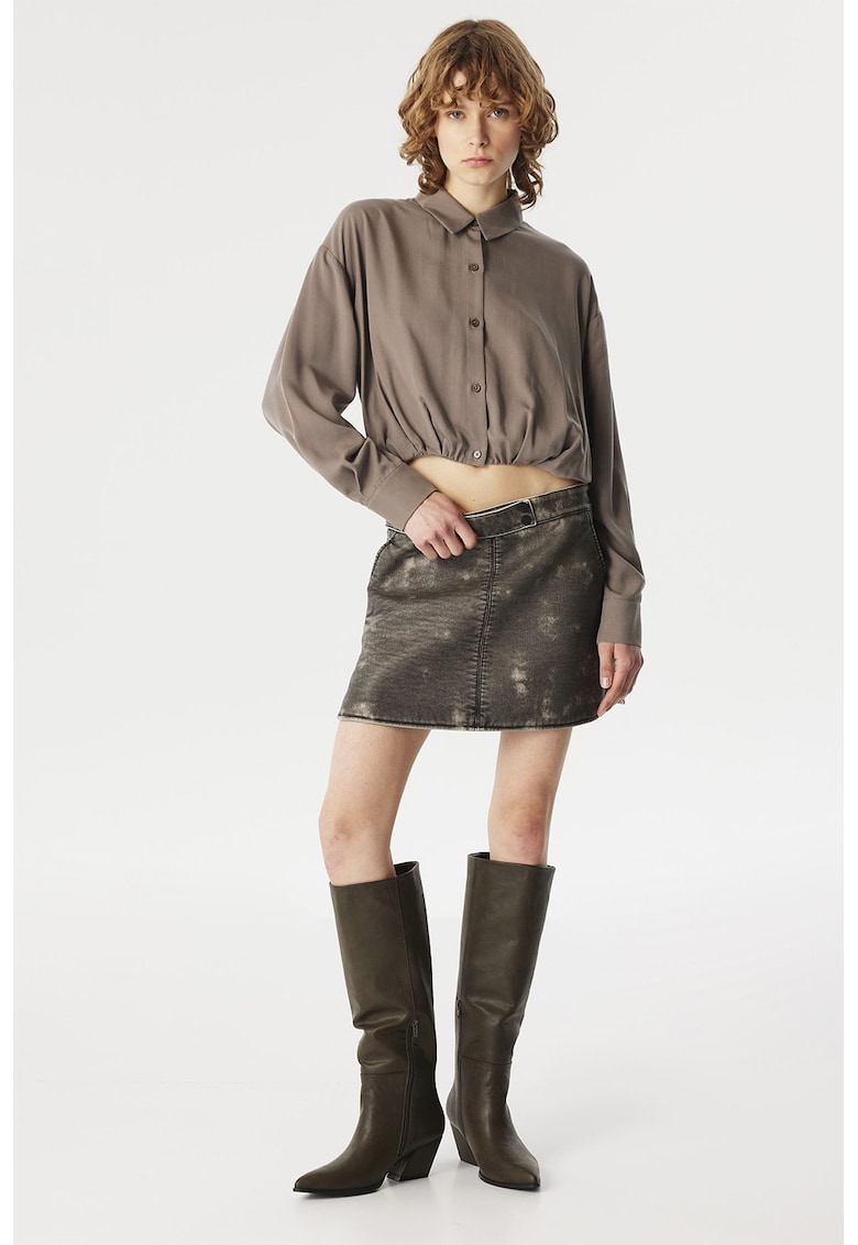 Fusta mini de piele ecologica cu model tie-dye