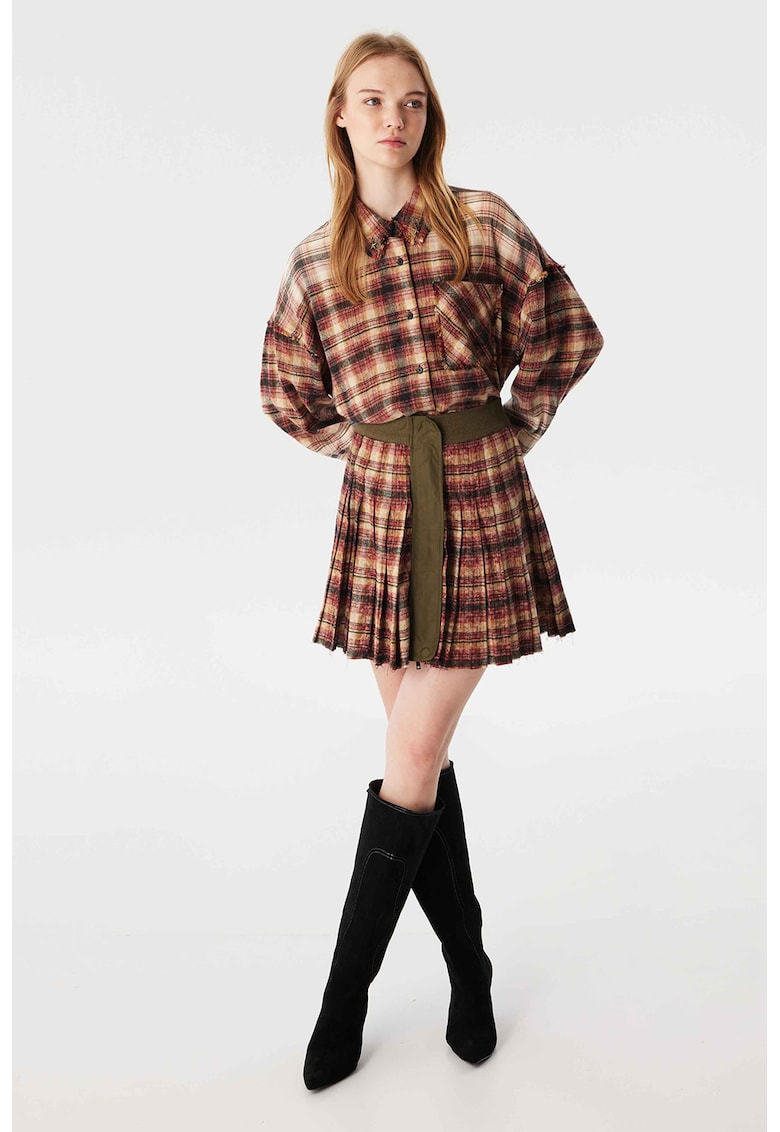 Fusta de bumbac cu pliuri si model in carouri