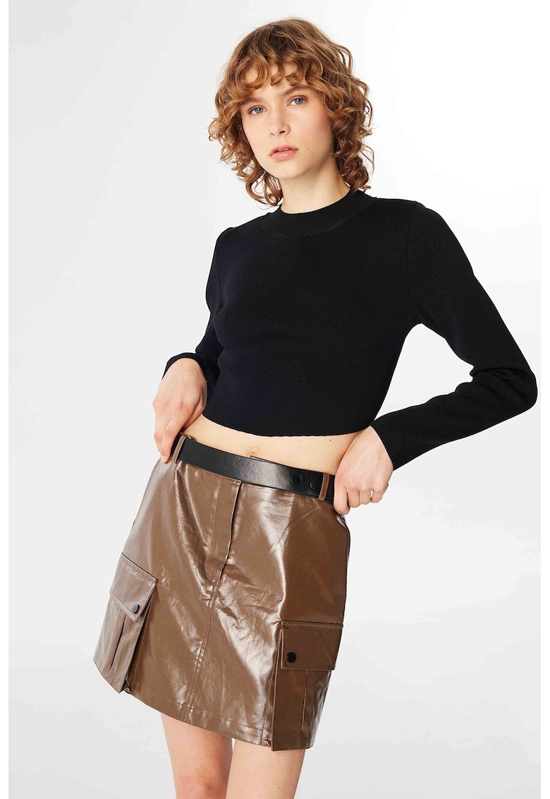 Fusta scurta de piele ecologica cu talie inalta