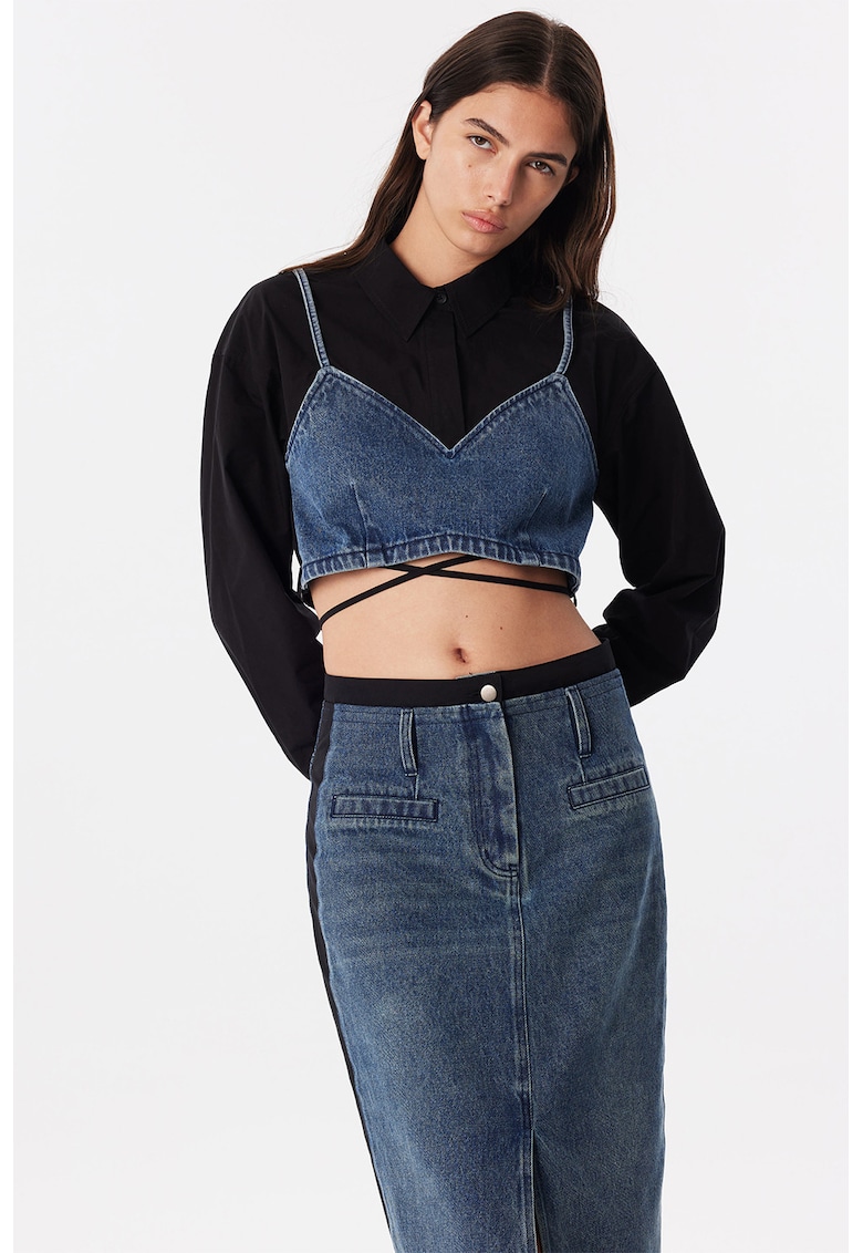 Bluza crop cu aspect 2in1 si snur incrucisat