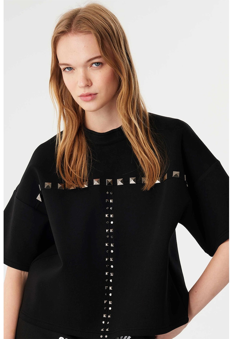 Tricou cu maneci cazute si tinte decorative - Negru