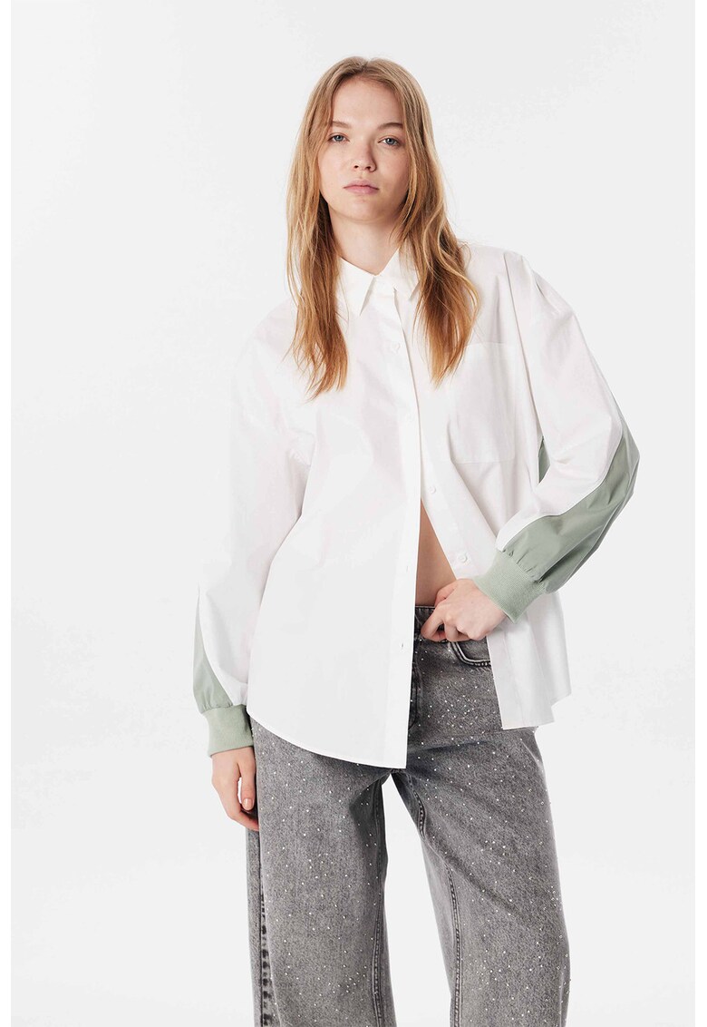 Camasa lejera cu buzunar pe piept - Alb/Verde pal