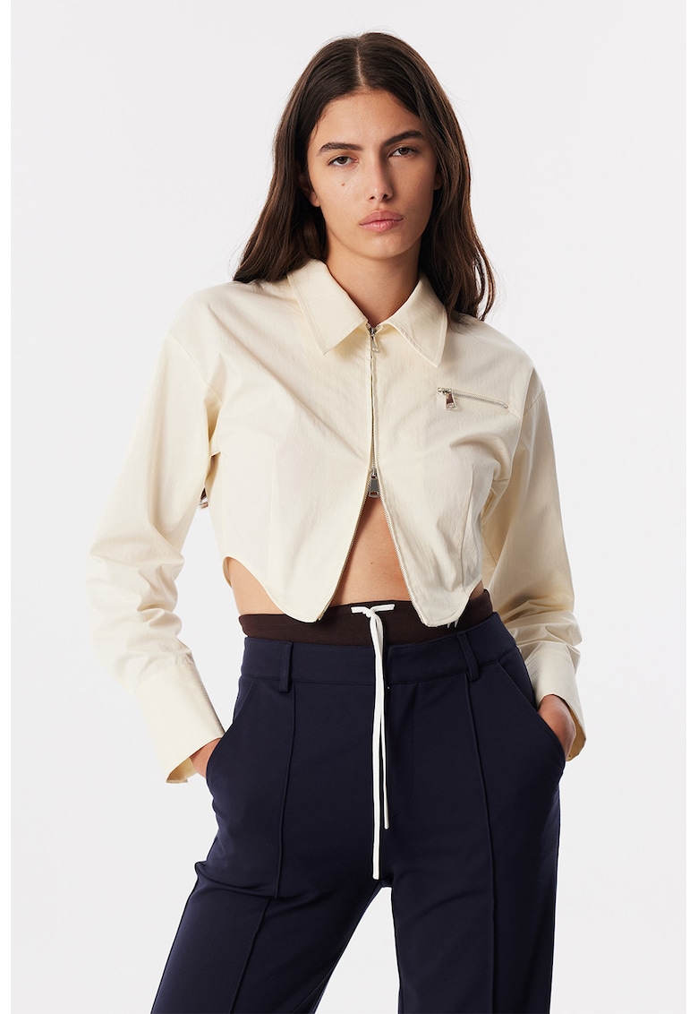 Camasa crop cu fermoar - Bej deschis