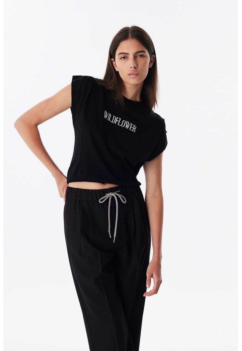 Tricou cu design text - Alb/Negru