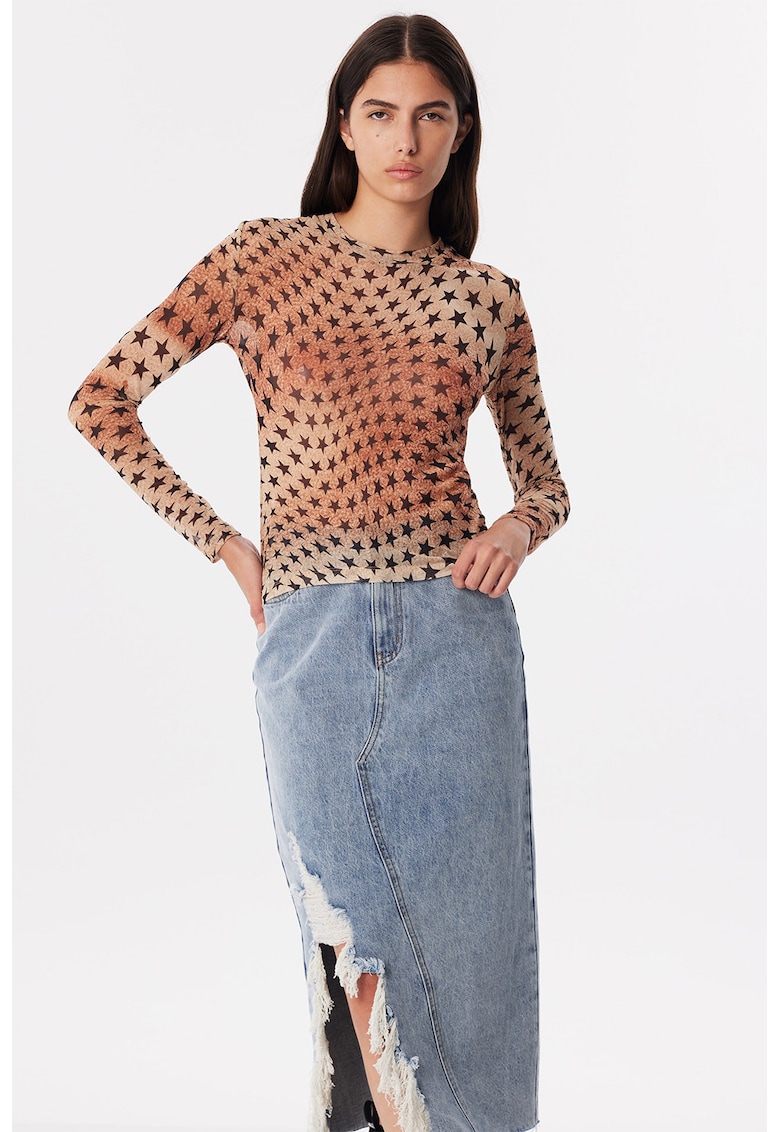 Bluza cu model stea si decolteu la baza gatului Bluza cu model stea si decolteu la baza gatului