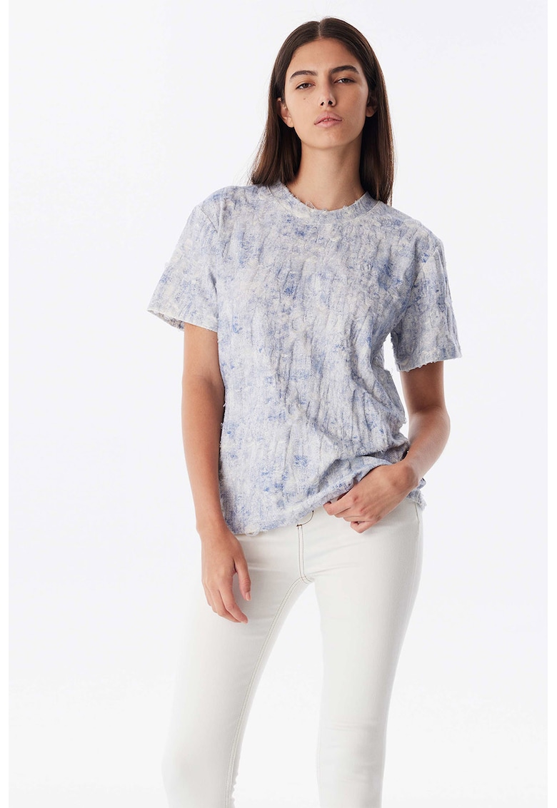 Tricou texturat cu decolteu la baza gatului