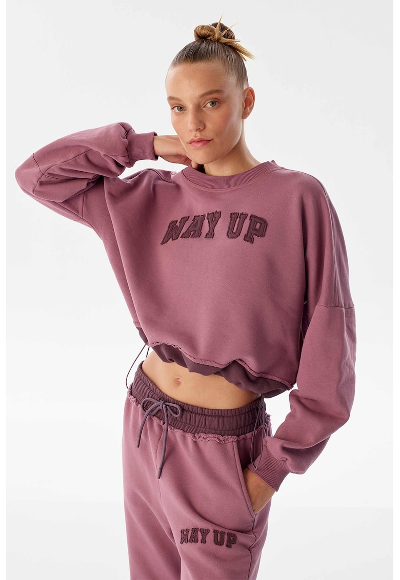 Bluza crop de trening din bumbac cu imprimeu text
