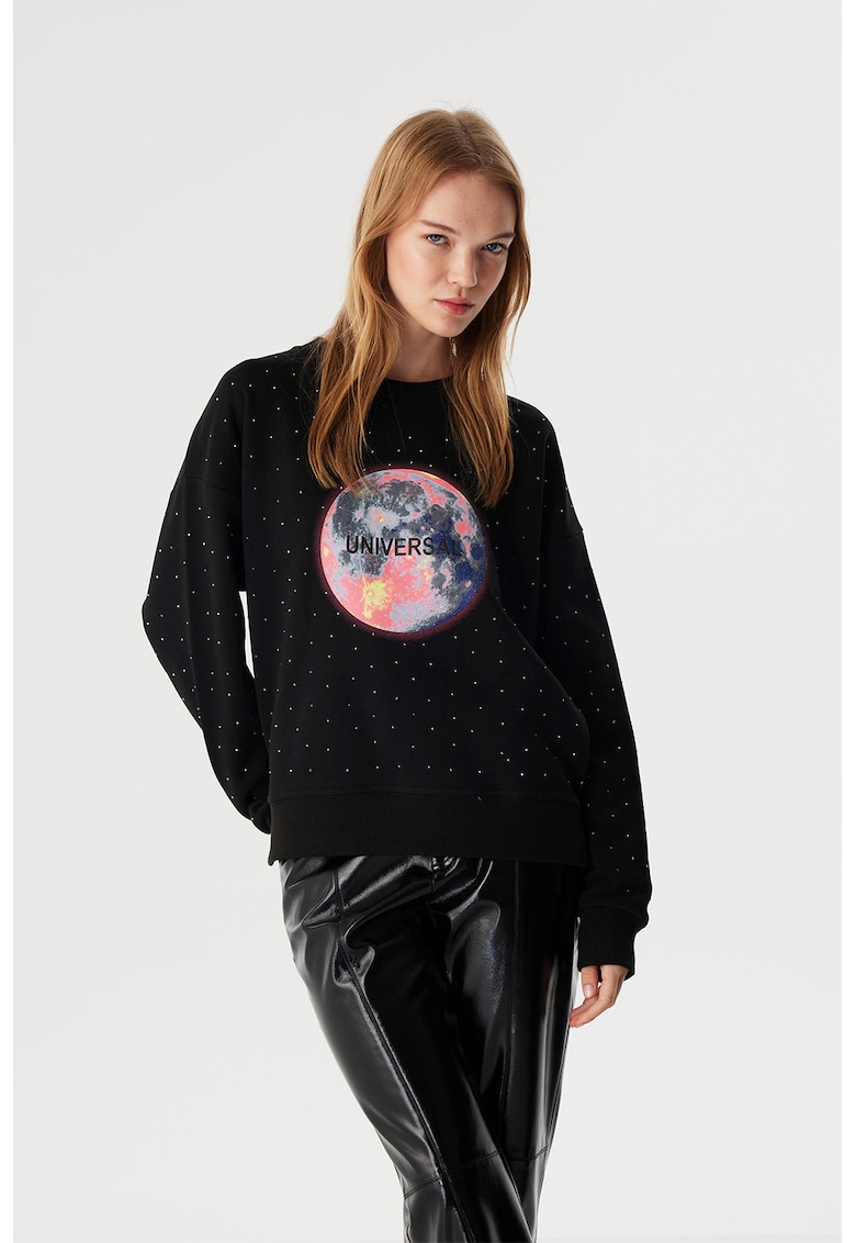 Bluza de trening cu aplicatii si imprimeu