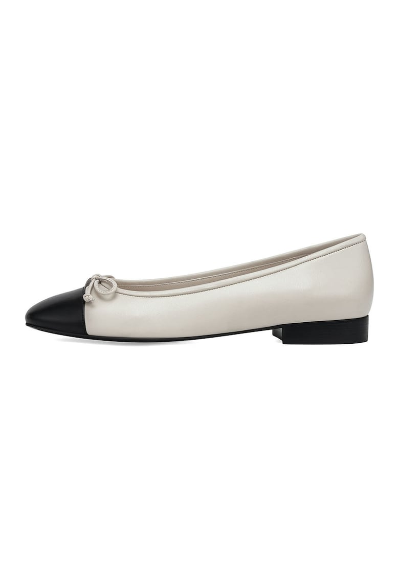 Balerini de piele cu funda decorativa - Negru/Alb murdar