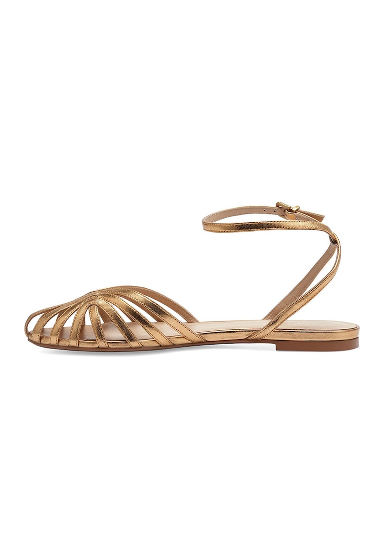 Sandale de piele cu batreta pe incheietura - Auriu