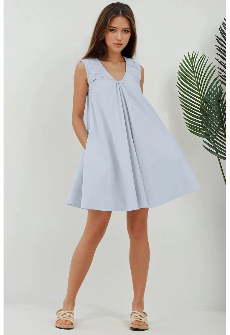 Rochie mini - guler in U - albastra - textil