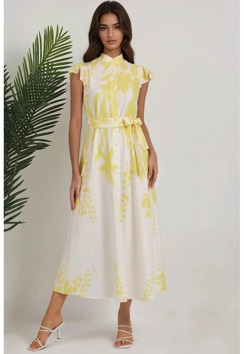 Rochie maxi -  imprimeu floral - galben - croiala slim fit