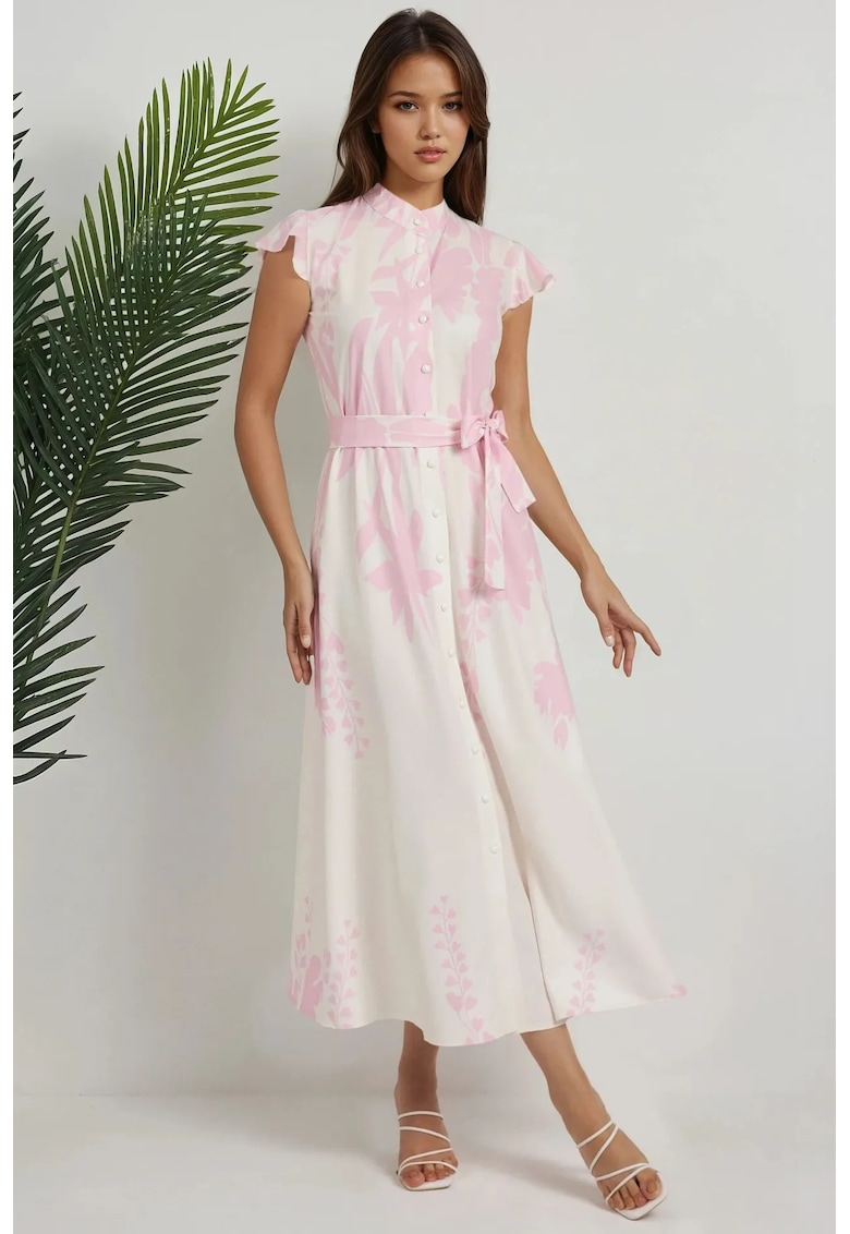 Rochie maxi dama - imprimeu floral - roz - textil