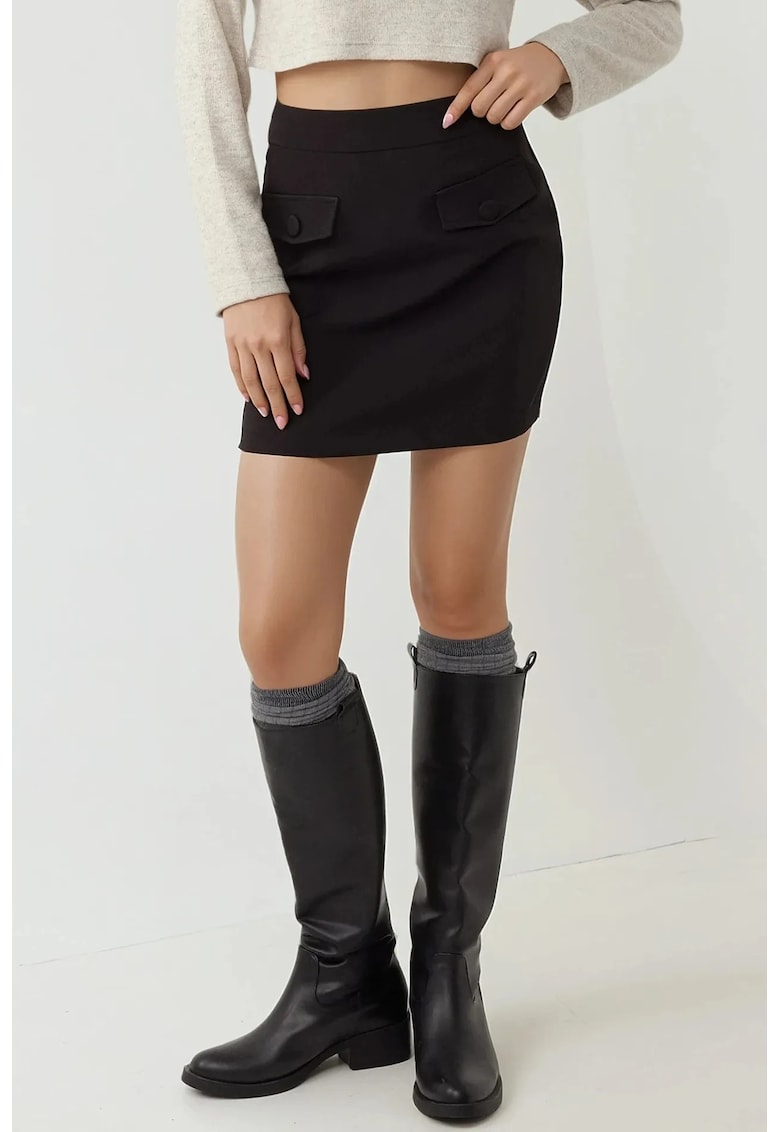 Fusta mini - colectia Pika - buzunare false - negru - textil