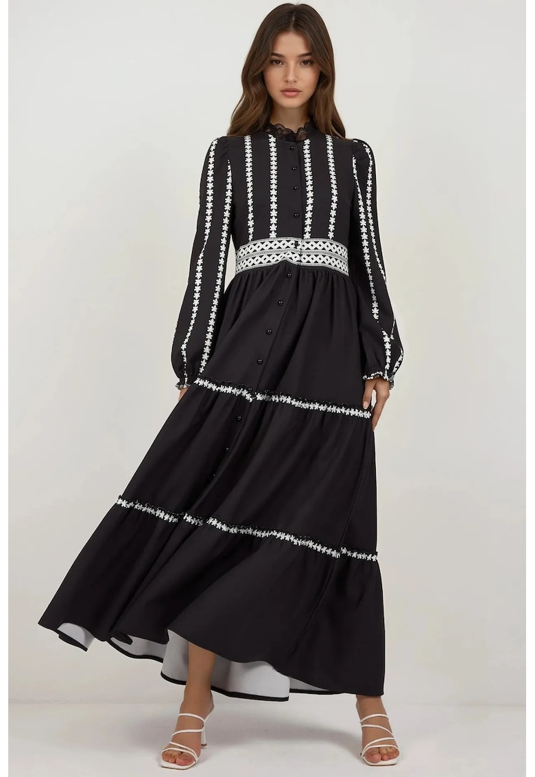 Rochie maxi imprimeu floral - negru - material gros Rochie maxi imprimeu floral - negru - material gros