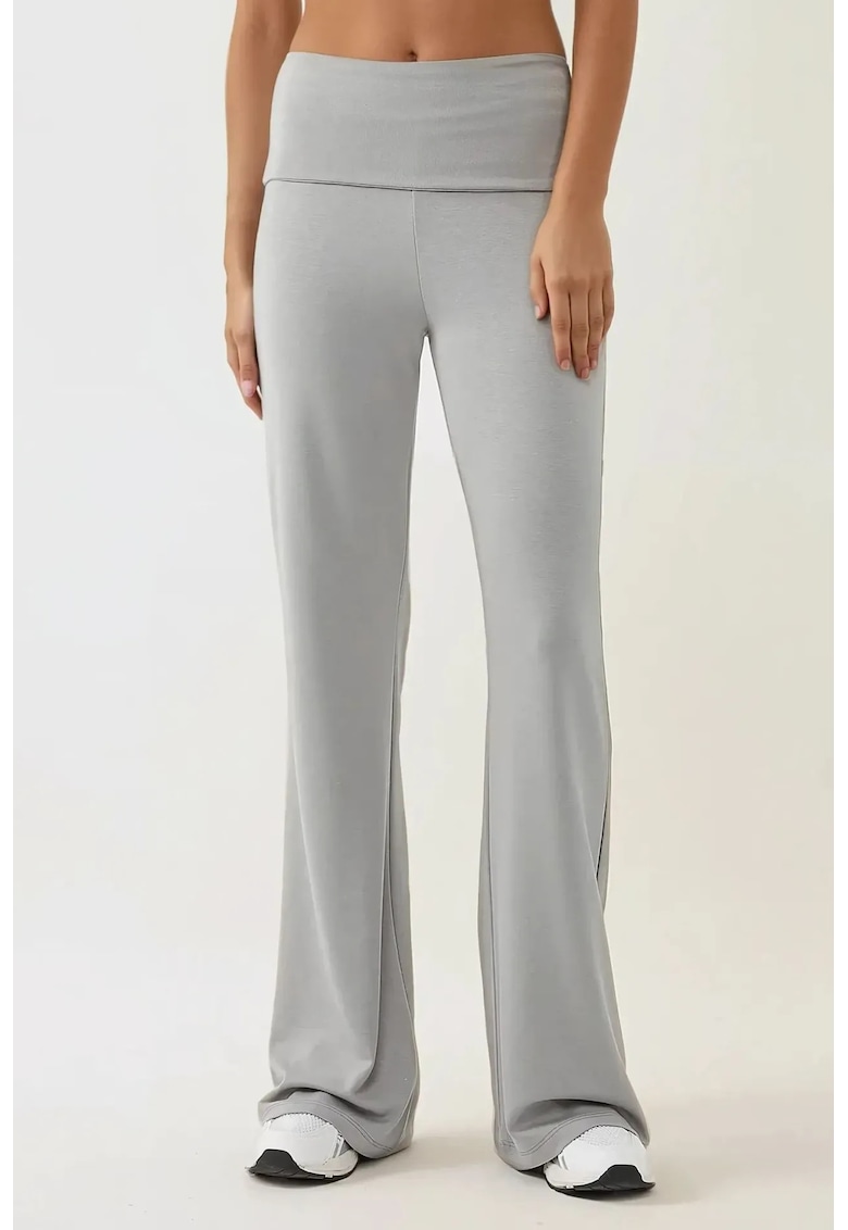 Colanti -  evazati cu talie inalta - gri - material tricotat