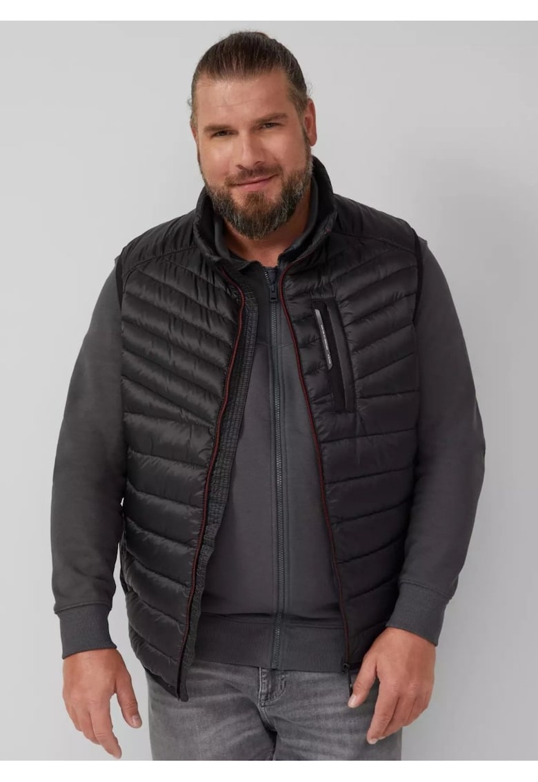 Big Sizes Vesta barbati - fara gluga cu buzunare oblice si croiala Regular fit - Negru - Big Sizes Vesta barbati - fara gluga cu buzunare oblice si croiala Regular fit - Negru -