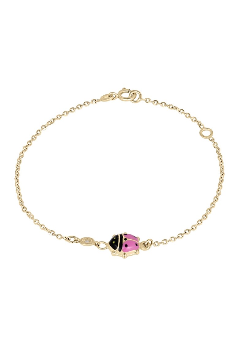Bratara pentru Copii din Aur de 18K cu Diamant Natural si Buburuza Roz - 1.00 g