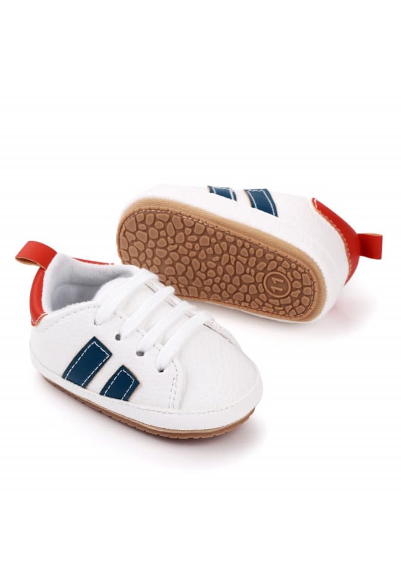 Pantofi sport Model AL 17057 cu dungi bleumarin - Piele ecologica - 3-6 luni - Alb -