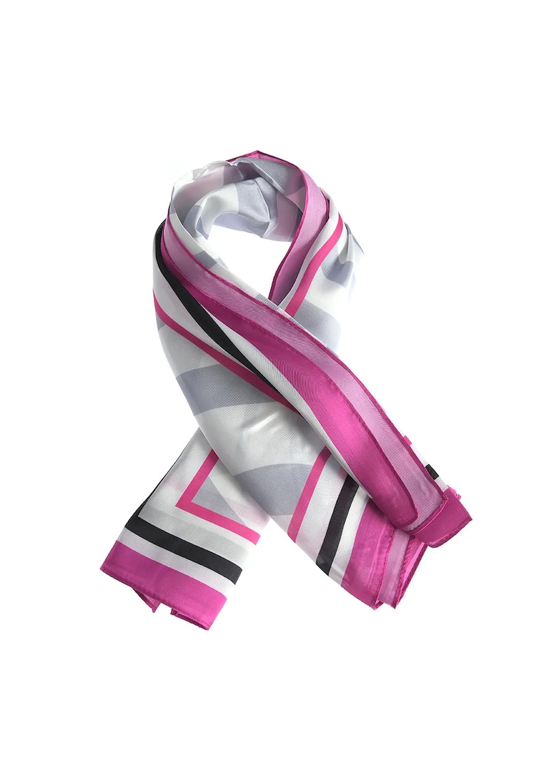 Esarfa cu dungi fucsia - albe si negre