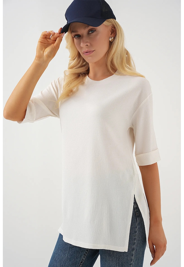 Tricou dama HiCCUP - texturat - maneca scurta - alb - poliester