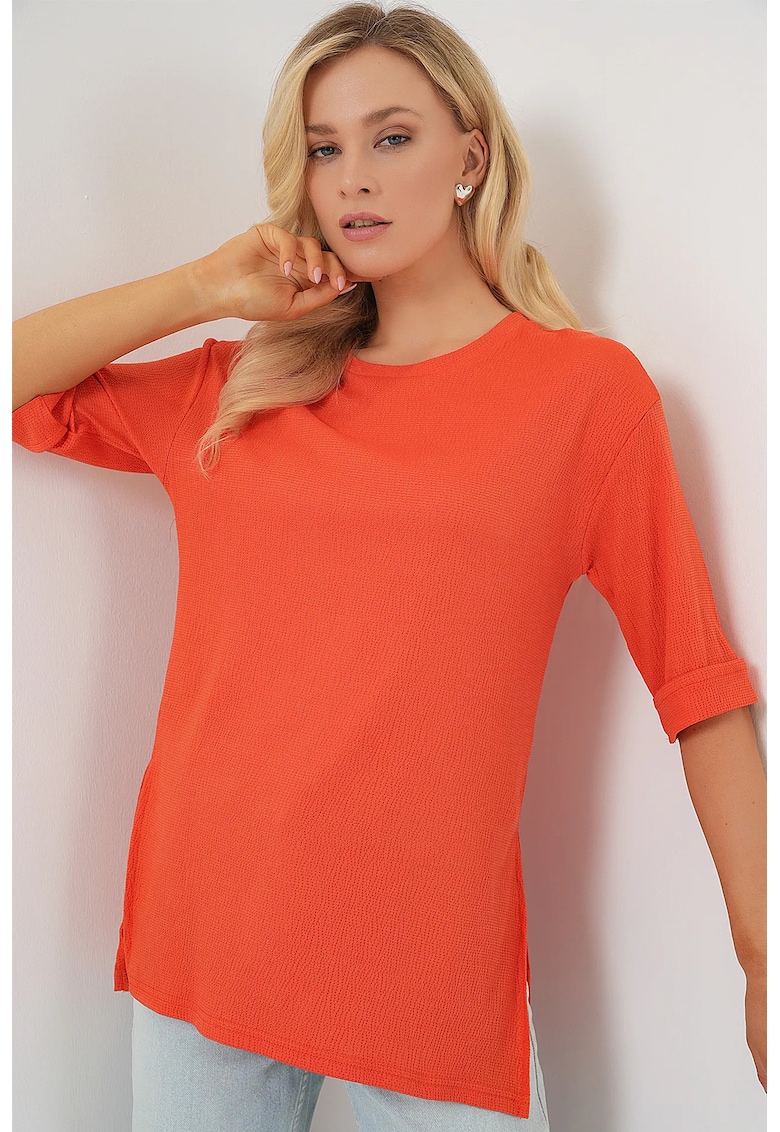 Tricou dama - HiCCUP - texturat - portocaliu - poliester - maneca scurta