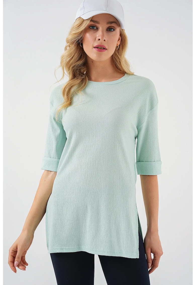 Tricou dama HiCCUP - texturat maneca scurta -verde poliester - Verde menta