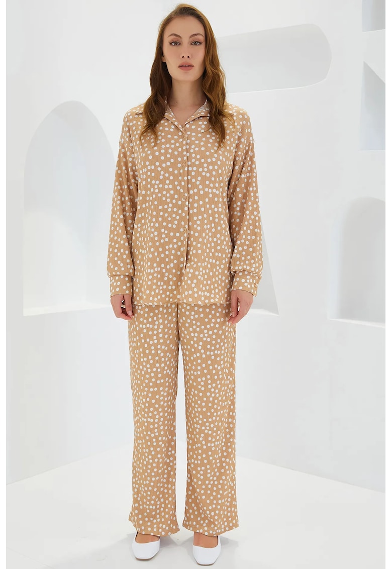 Compleu dama - maneca lunga - poliester/elastan - bej/alb