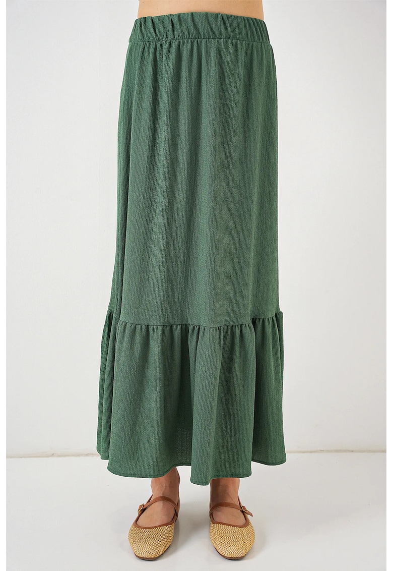 Fusta maxi HiCCUP - texturata - talie elastica - verde - poliester/lycra