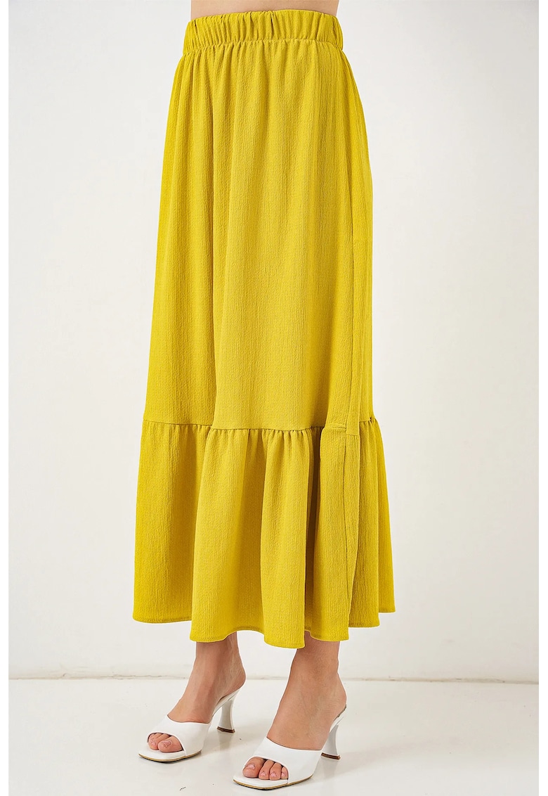 Fusta maxi texturata HiCCUP - talie elastica - galben - poliester-lycra