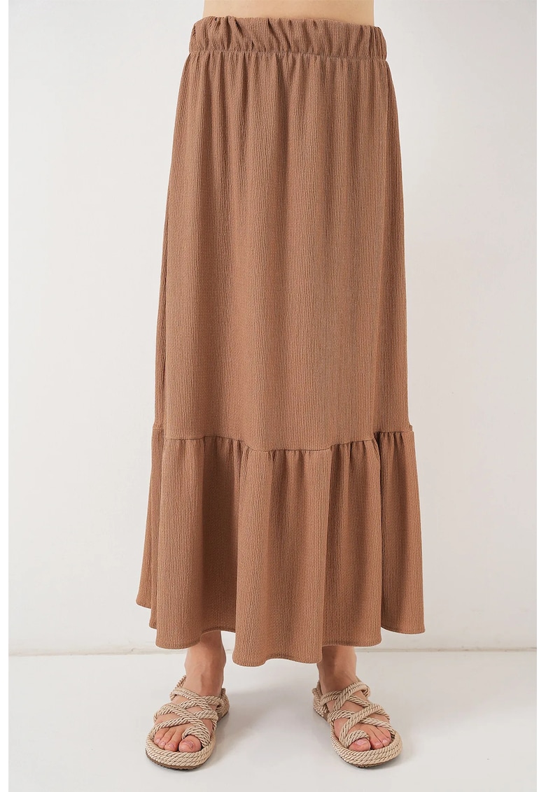 Fusta maxi HiCCUP - texturata - talie elastica - maro - poliester-lycra
