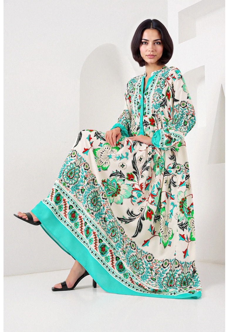 Rochie maxi dama - imprimeu - viscoza - maneca lunga - multicolor