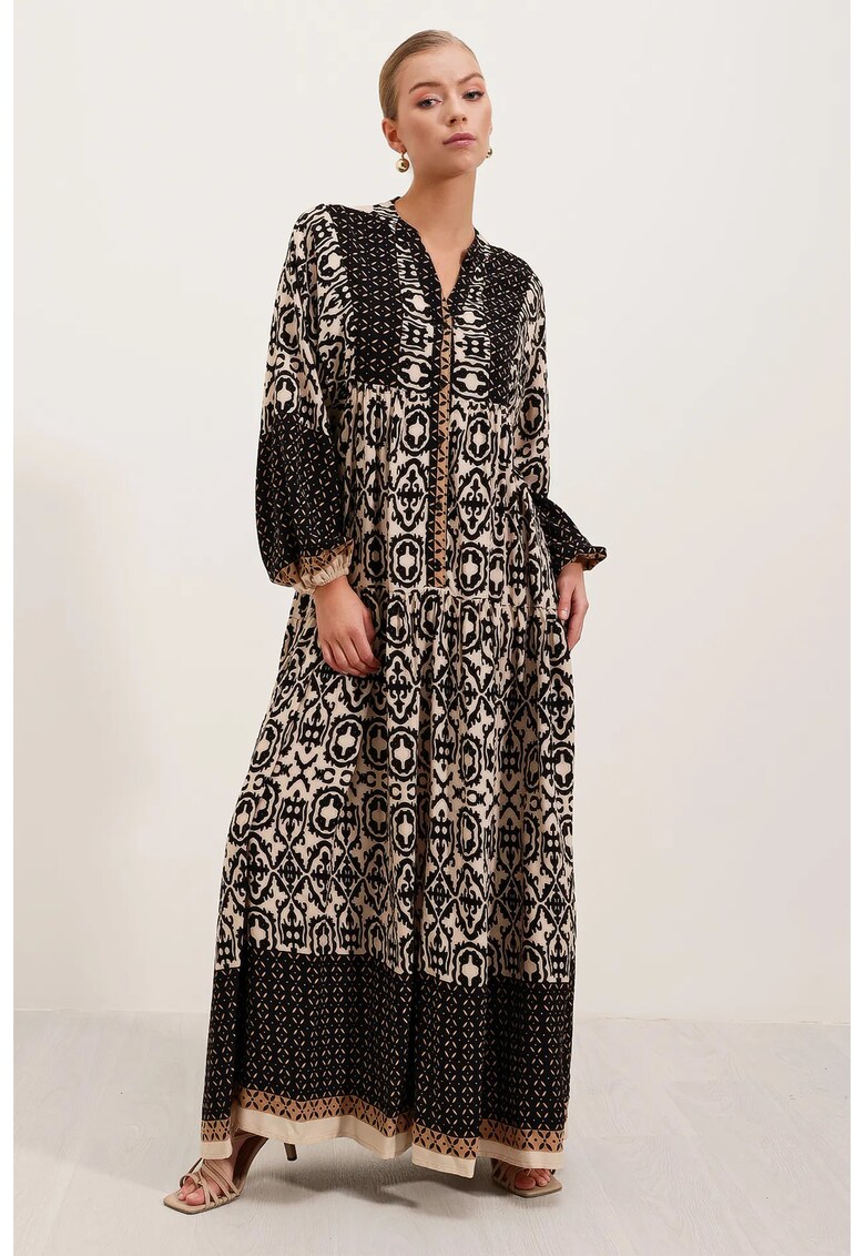 Rochie maxi lejera - neagra - viscoza - maneca lunga