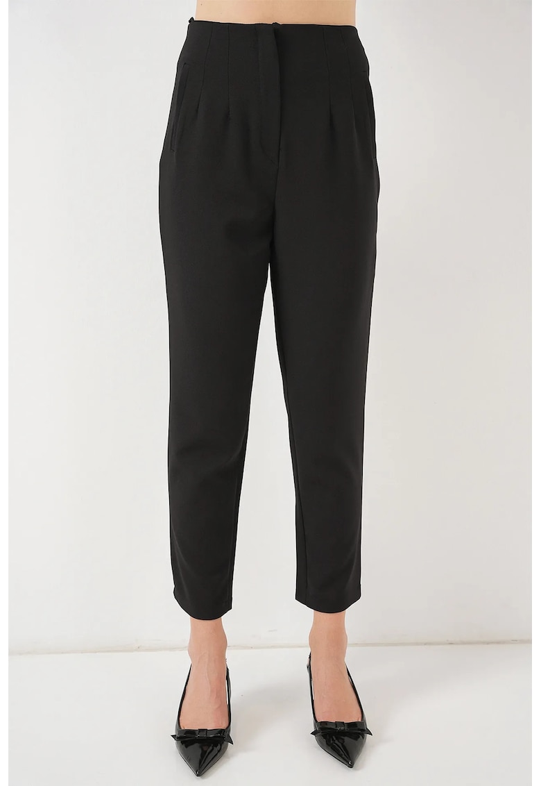 Pantaloni dama - HiCCUP - poliester/viscoza - slim fit - talie inalta - negru