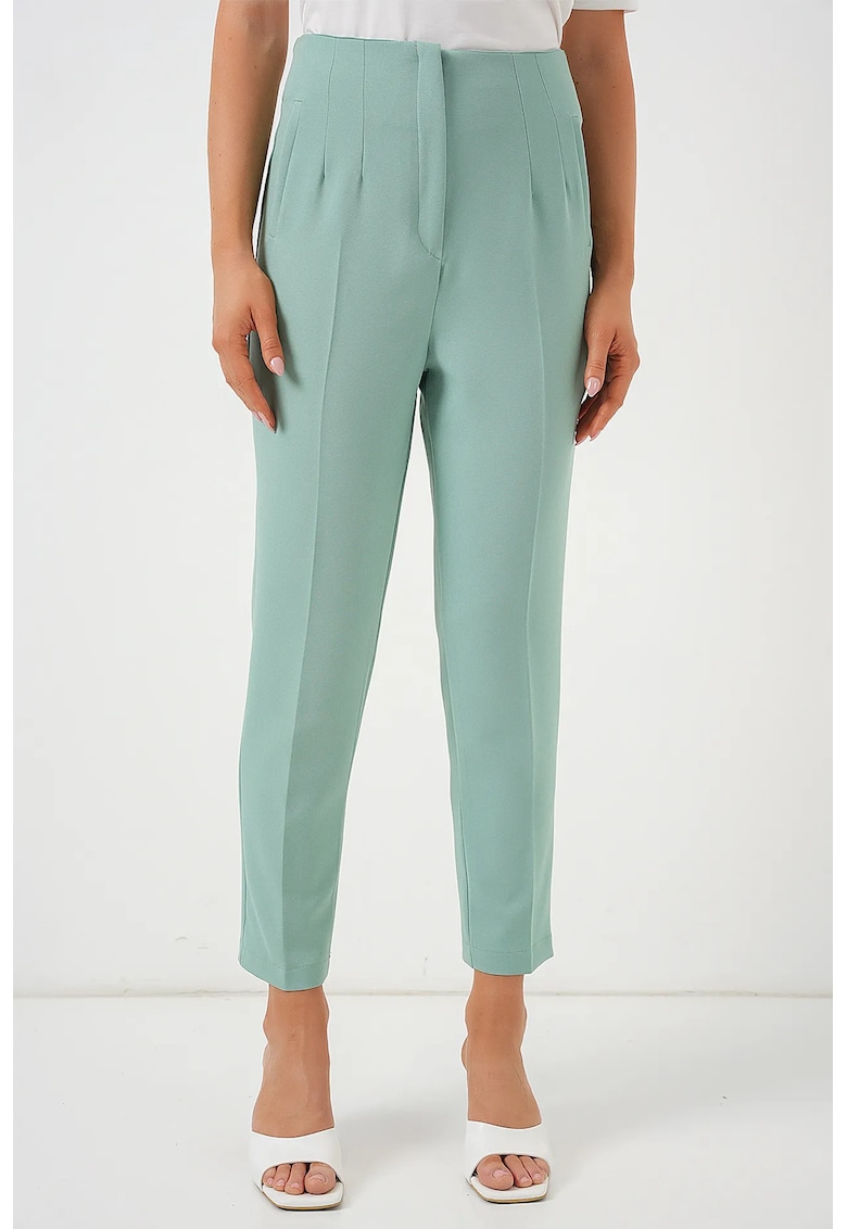 Pantaloni dama - HiCCUP - poliester/viscoza - slim fit - talie inalta - verde