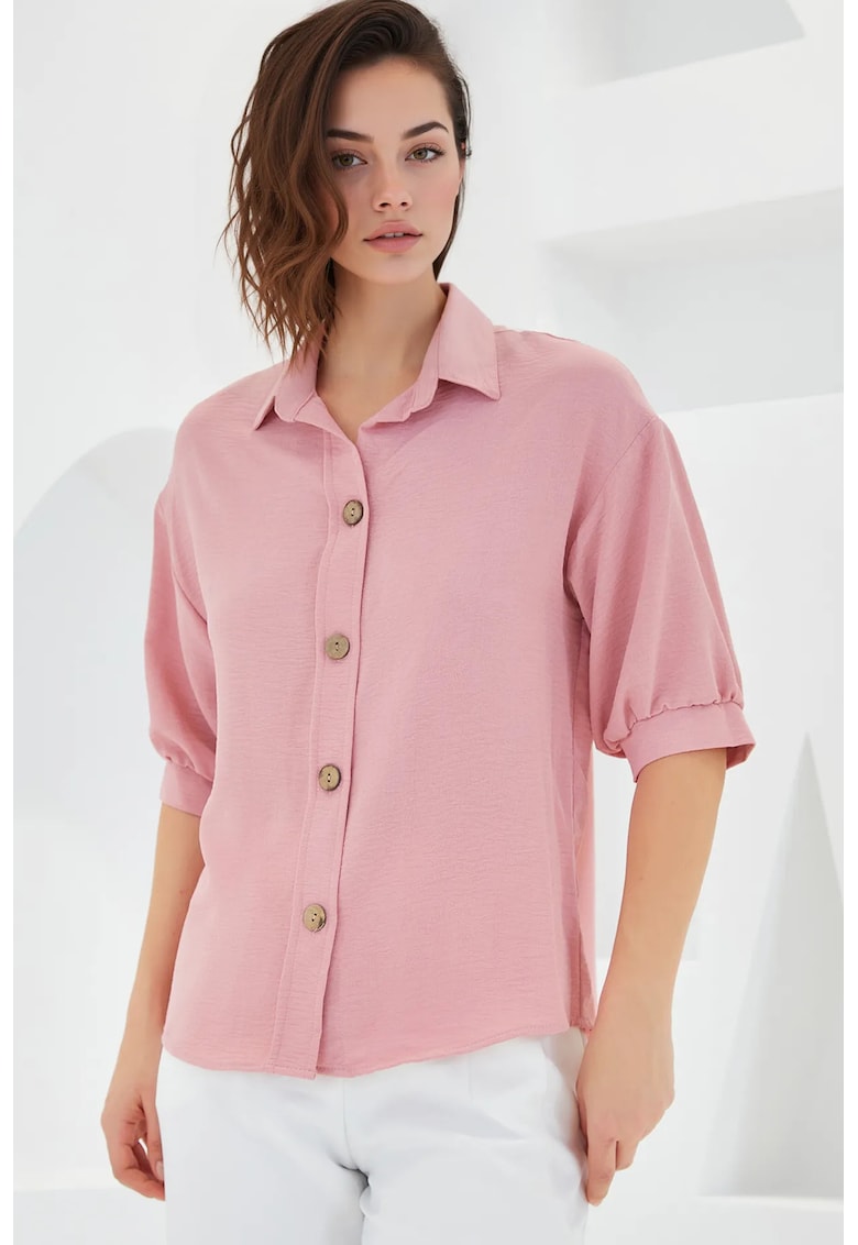 Camasa dama supradimensionata HiCCUP - roz - poliester si lycra