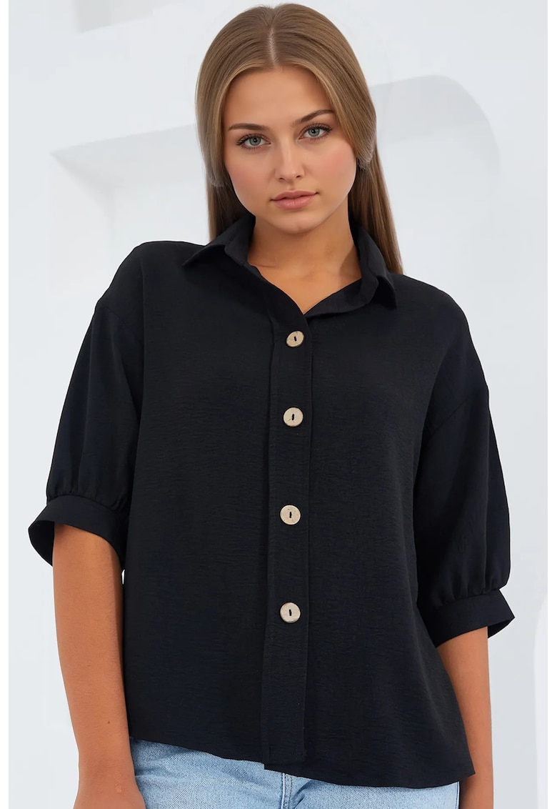Camasa dama supradimensionata HiCCUP - negru - poliester si lycra
