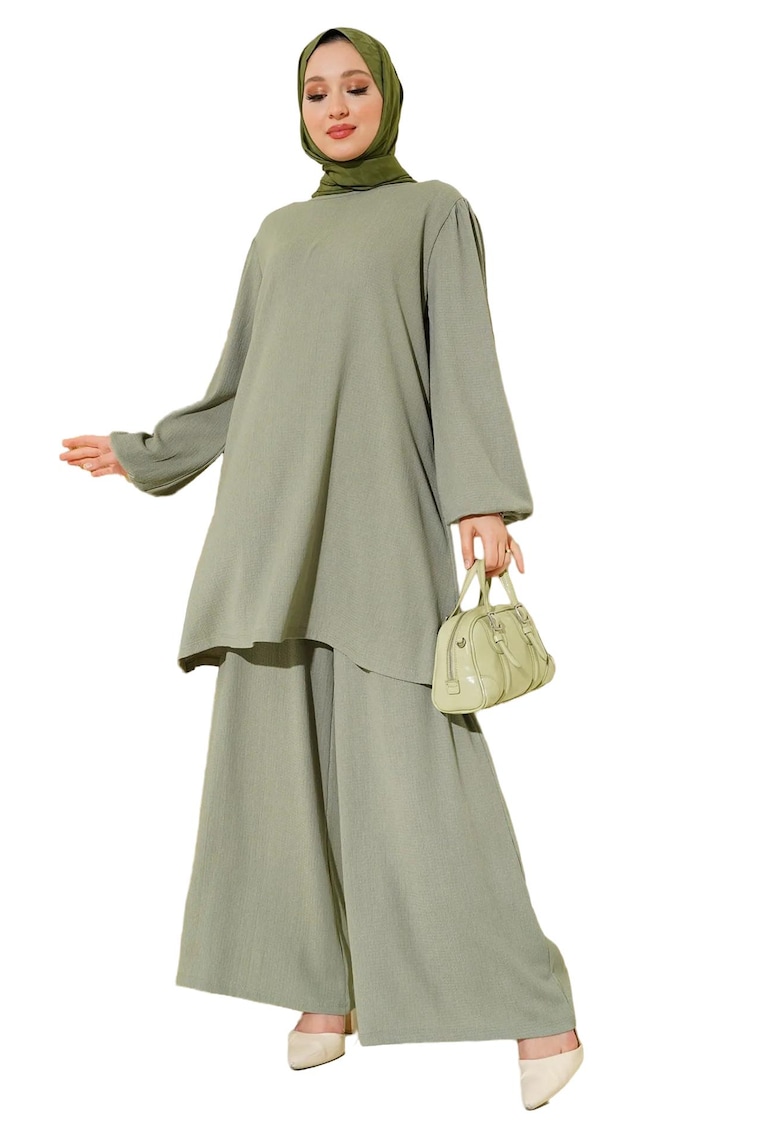 Compleu dama - maneca lunga si pantaloni largi - poliester/lycra - verde