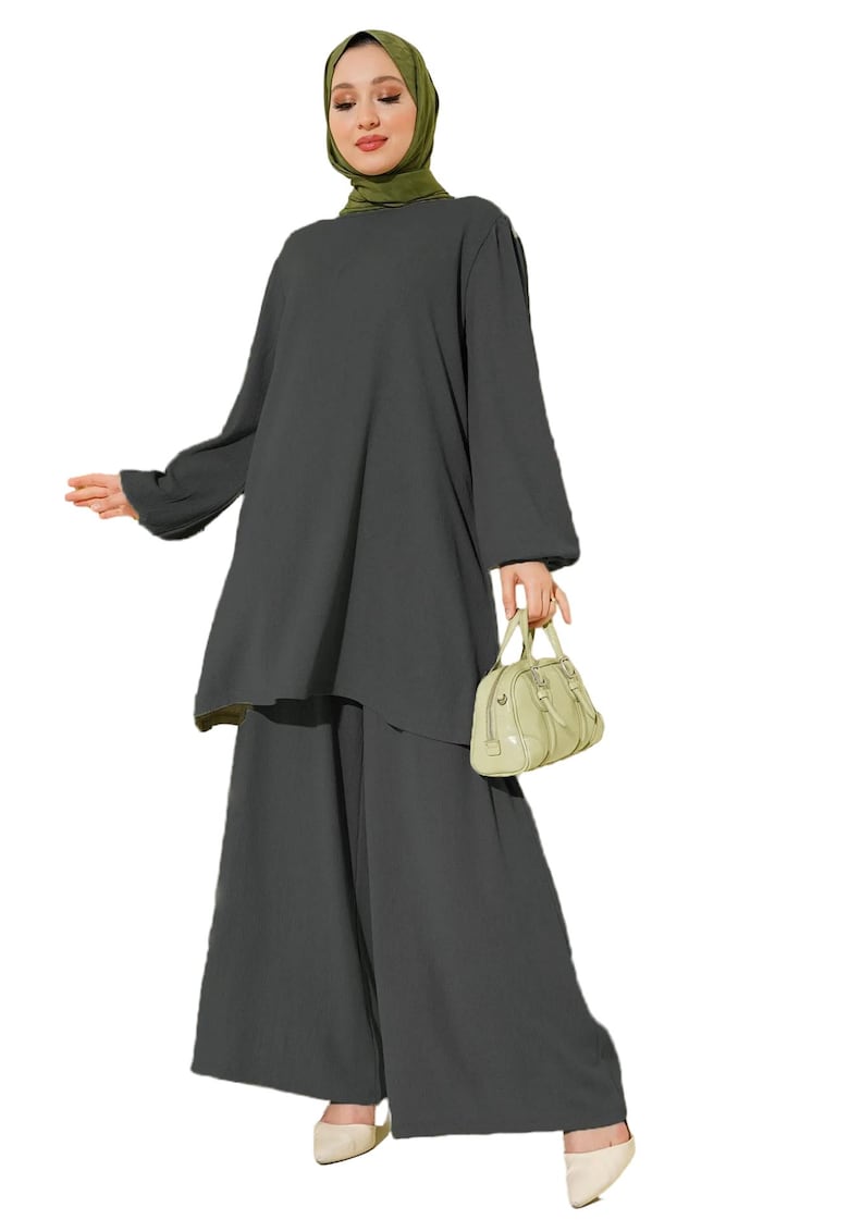 Compleu dama - maneca lunga si pantaloni largi - poliester/lycra - gri