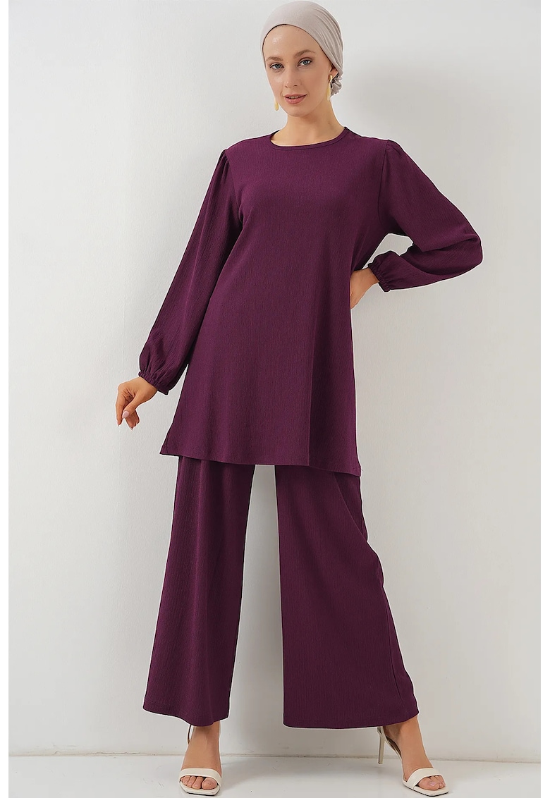 Compleu dama - HiCCUP - maneca lunga si pantaloni largi - poliester/lycra - violet