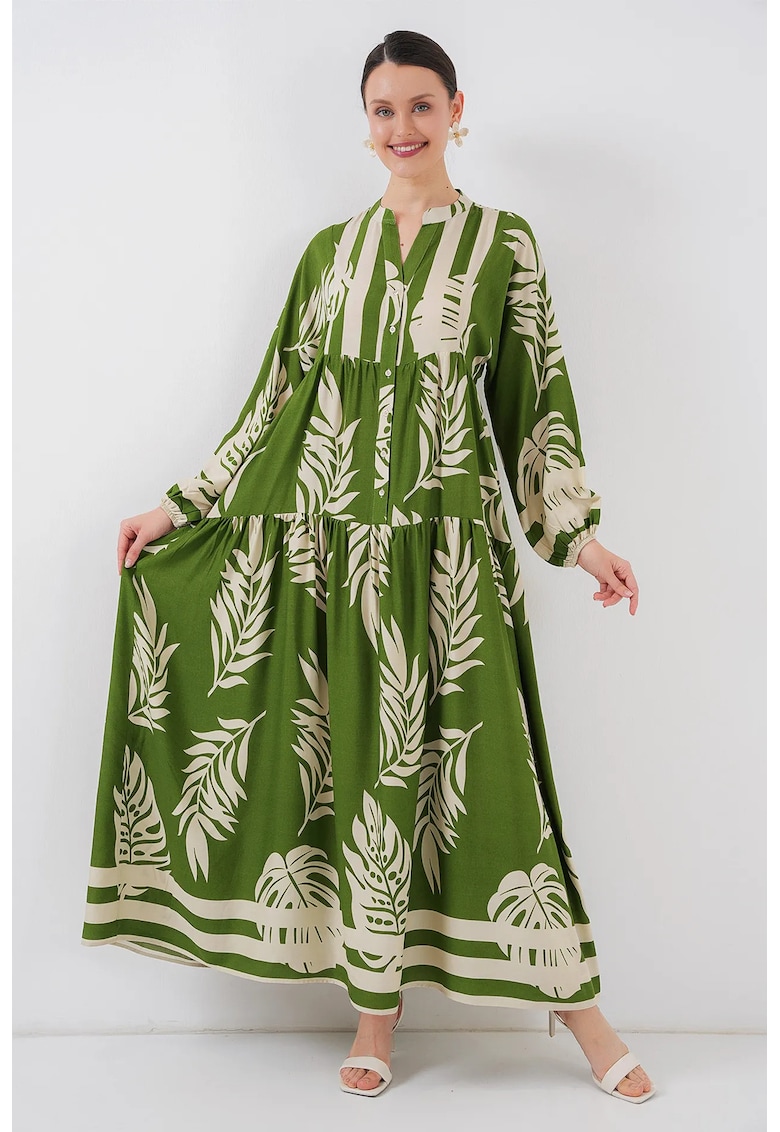 Rochie maxi decolteu in V - verde - textil