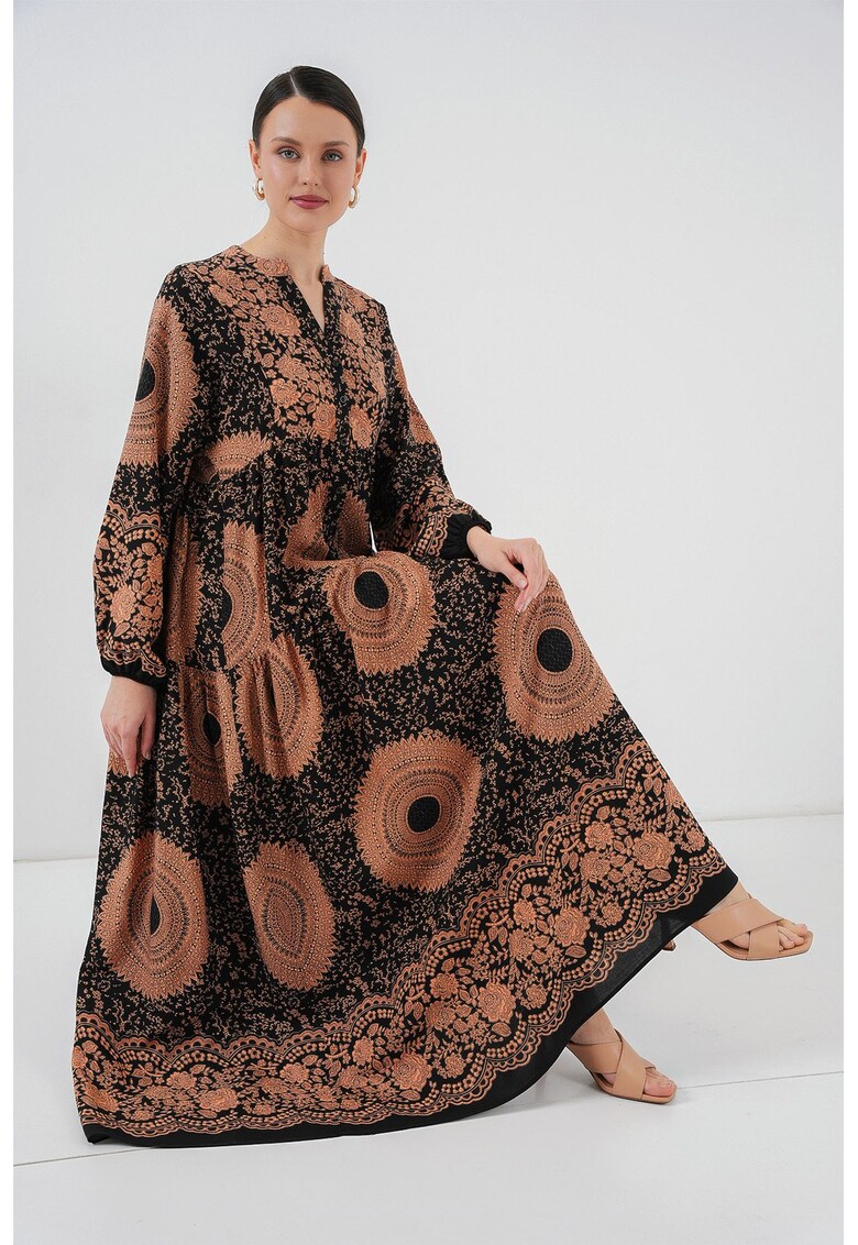 Rochie maxi viscoza - negru/maro